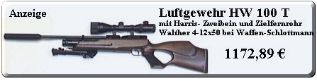 Das HW 100 T biete ich Ihnen montiert mit Zielfernrohr Walther 4-12x50 und Harris Zweibein an