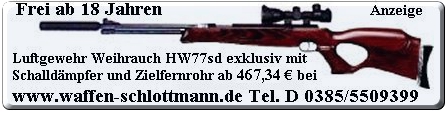 Das Luftgewehr Sondermodell Weihrauch HW77k sd mit aufgeschraubtem Schalld�mpfer und sehr gutem Zielfernrohr bei Waffen Schlottmann / Schauen Sie die Pr�sentationsvideos!