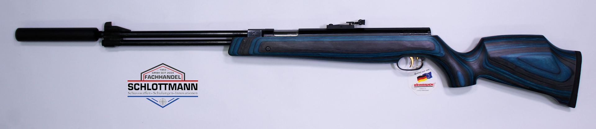Luftgewehr HW 77 K mit Laufgewinde und Schalldmpfer im blauen Schichtholzschaft