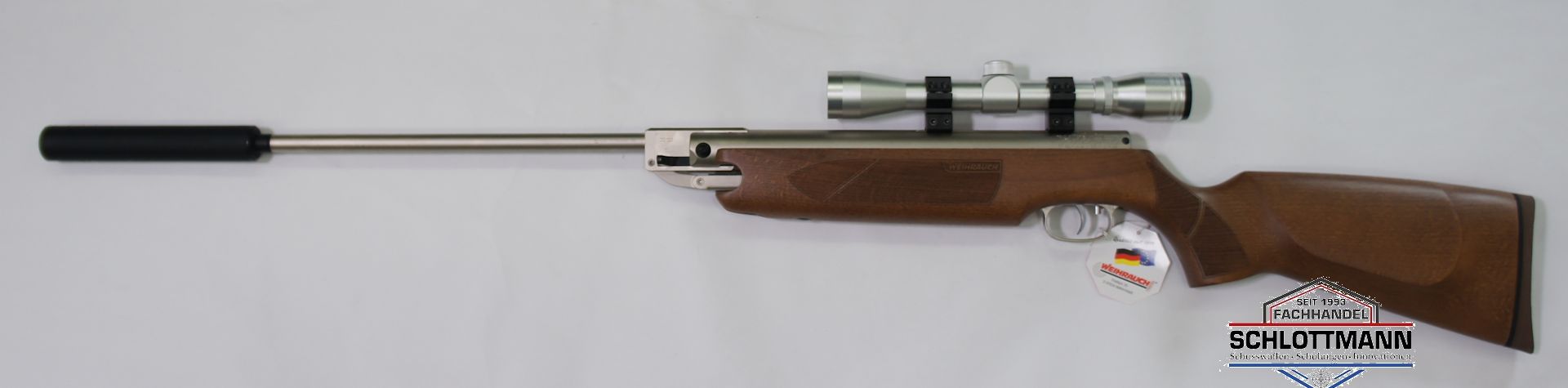 WEIHRAUCH HW 35K F SD Silverwood mit Zielfernrohr und Schalldmpfer im Kaliber 4,5mm
