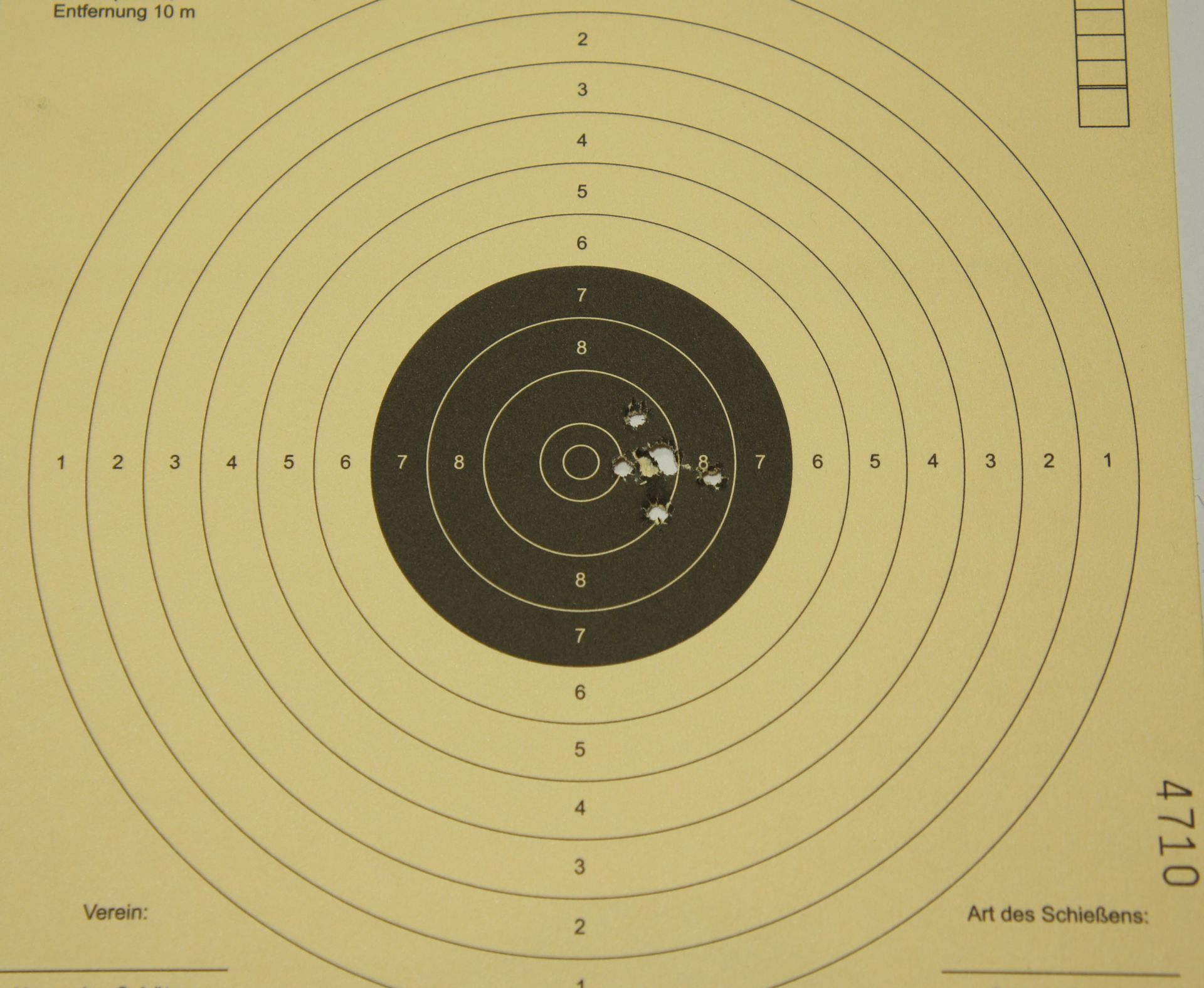 Trefferbild 6 Schuss auf 10m mit den Geschossen Field Target Trophy Match 4,50