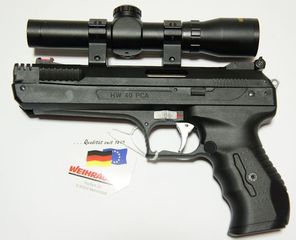 Montagebeispiel: das Pistolenzielfernrohr auf einer <a href=1160101.htm>Luftpistole HW 40</a>