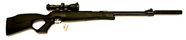 Luftgewehr HW 77 black lline  mit Zielfernrohr, Laufgewinde und Schalldmpfer im Lochschaft aus Kunststoff