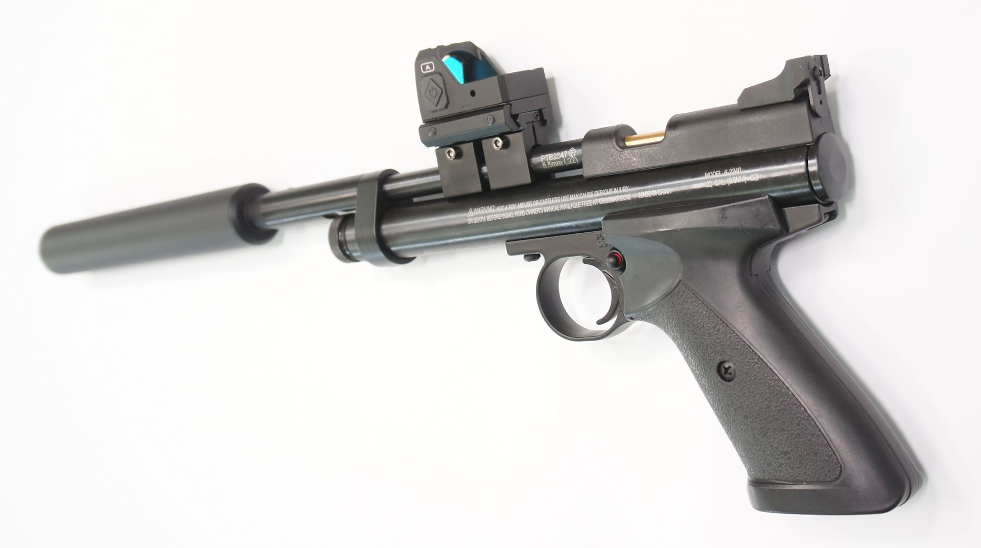 Crosman 2240 5,5mm als Set mit Adaptern Schalld�mpfer und Leuchtpunktvisier