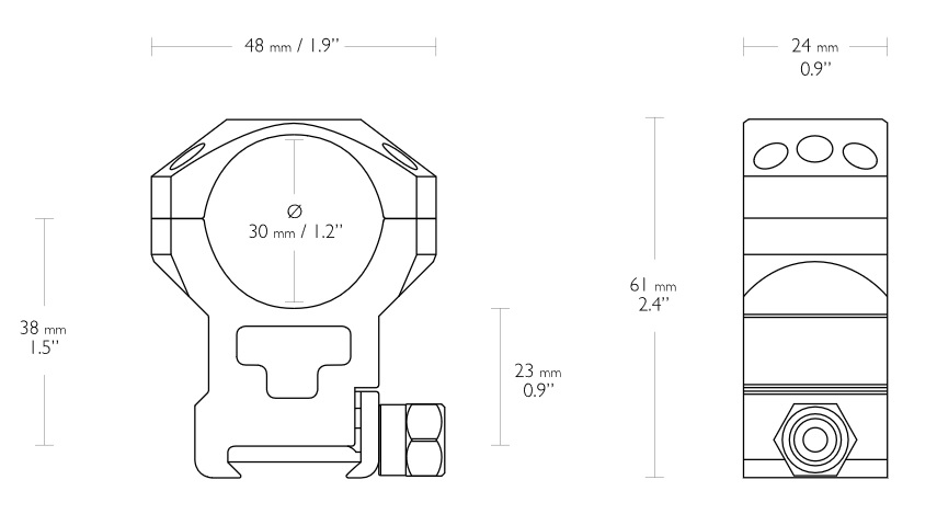 Skizze mit Bemaung zum Hawke 30mm Weaver Tactical Mounts (extra high) Montageringe 