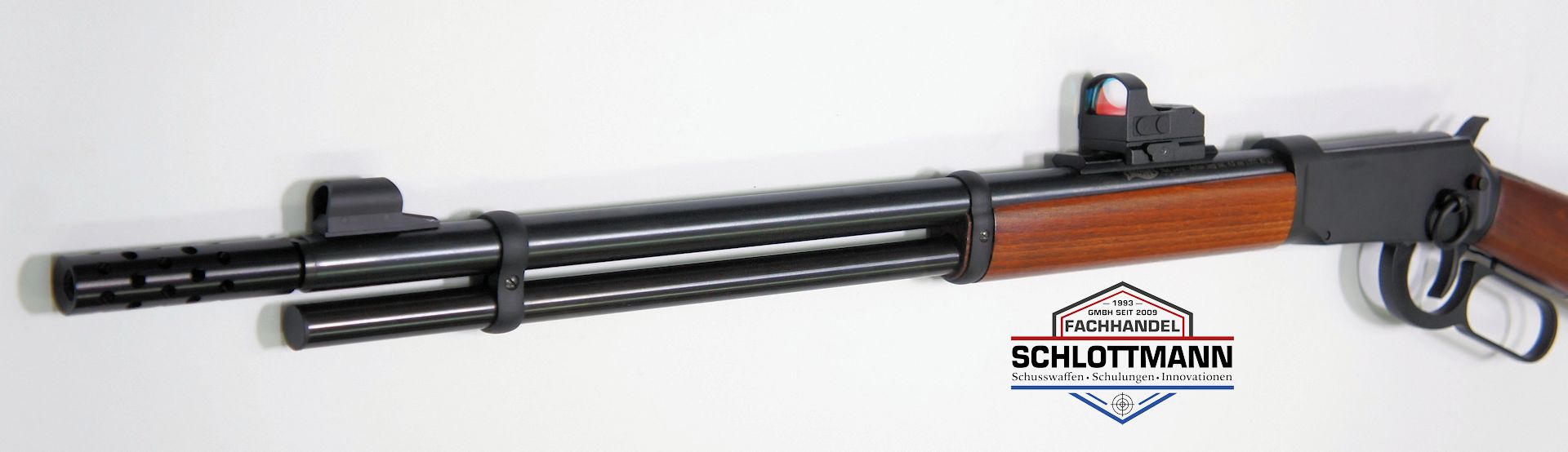 Montagebeispiel auf  <a href=1050341.htm>CO2 Gewehr Walter Leveraction </a> mit<a href=1130225-21N.htm> Reflexvisier</a>