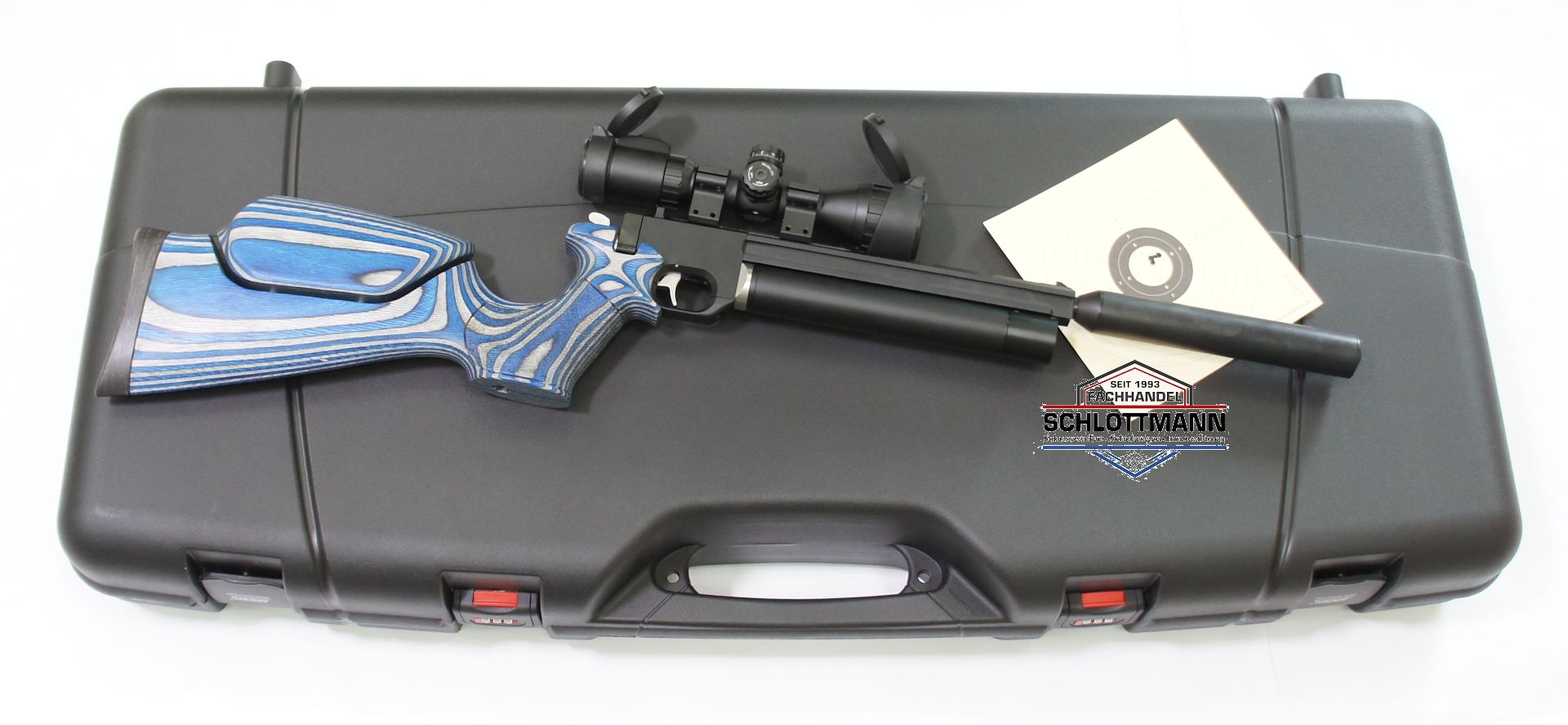 Für die Version einer Luftpistole airmaX PP700S-A als Pistolenkarabiner wäre auch ein passender Koffer im Sortiment.