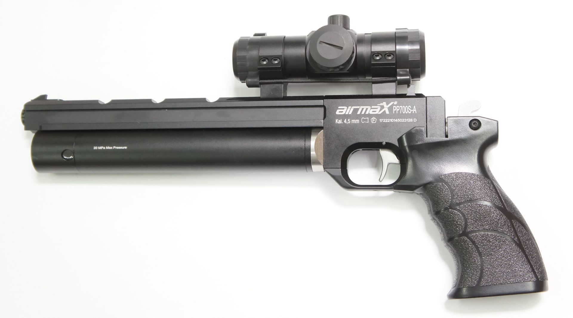 Montagebeispiel der Pressluftpistole airmaX PP700S-A, Kaliber 4,5mm mit <a href=1130207.htm>Diana Leuchtpunktvisier 1x30</a>