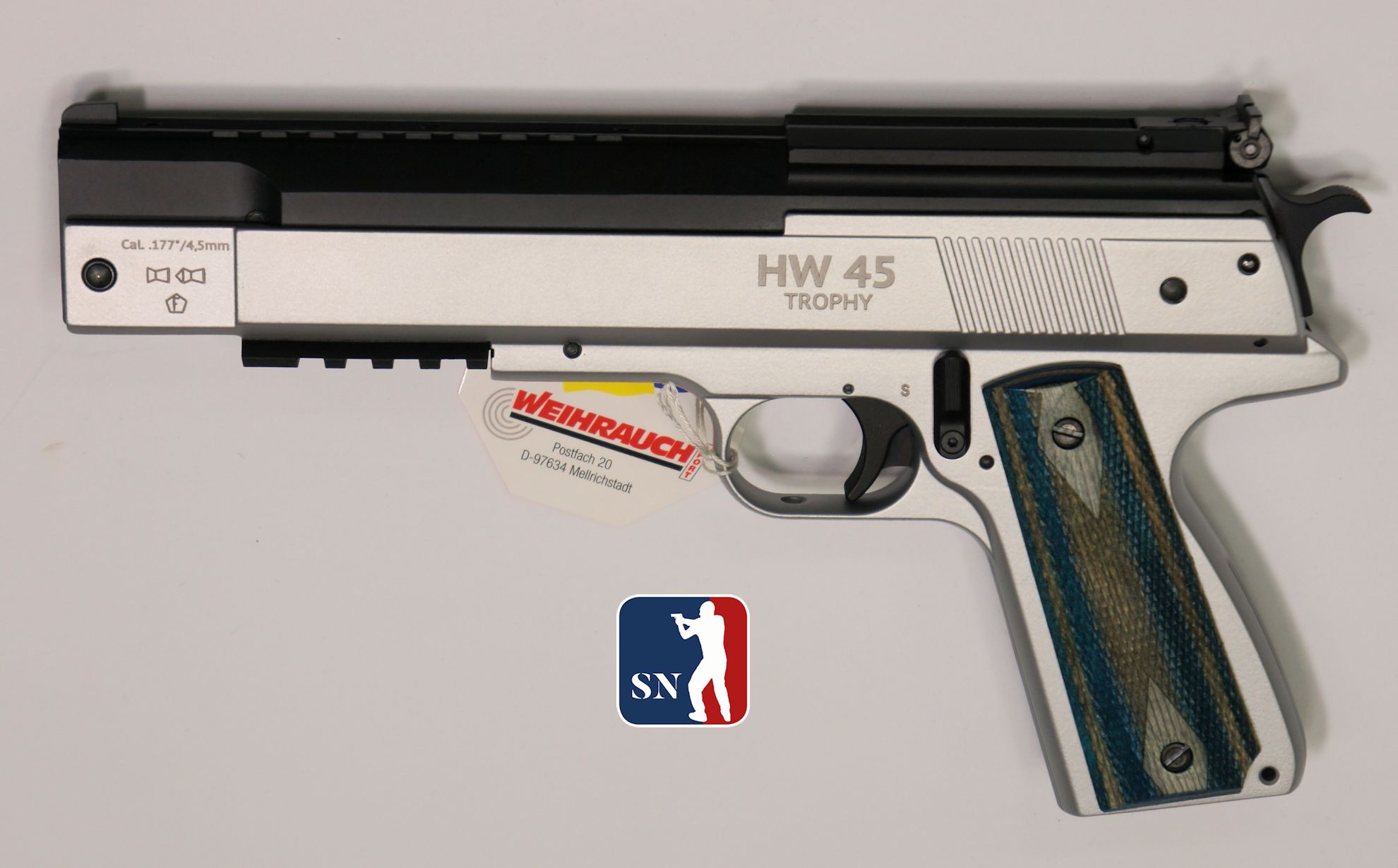 neueste Luftpistole Weihrauch HW 45 Target im Kaliber 4,5mm, Silberfinish