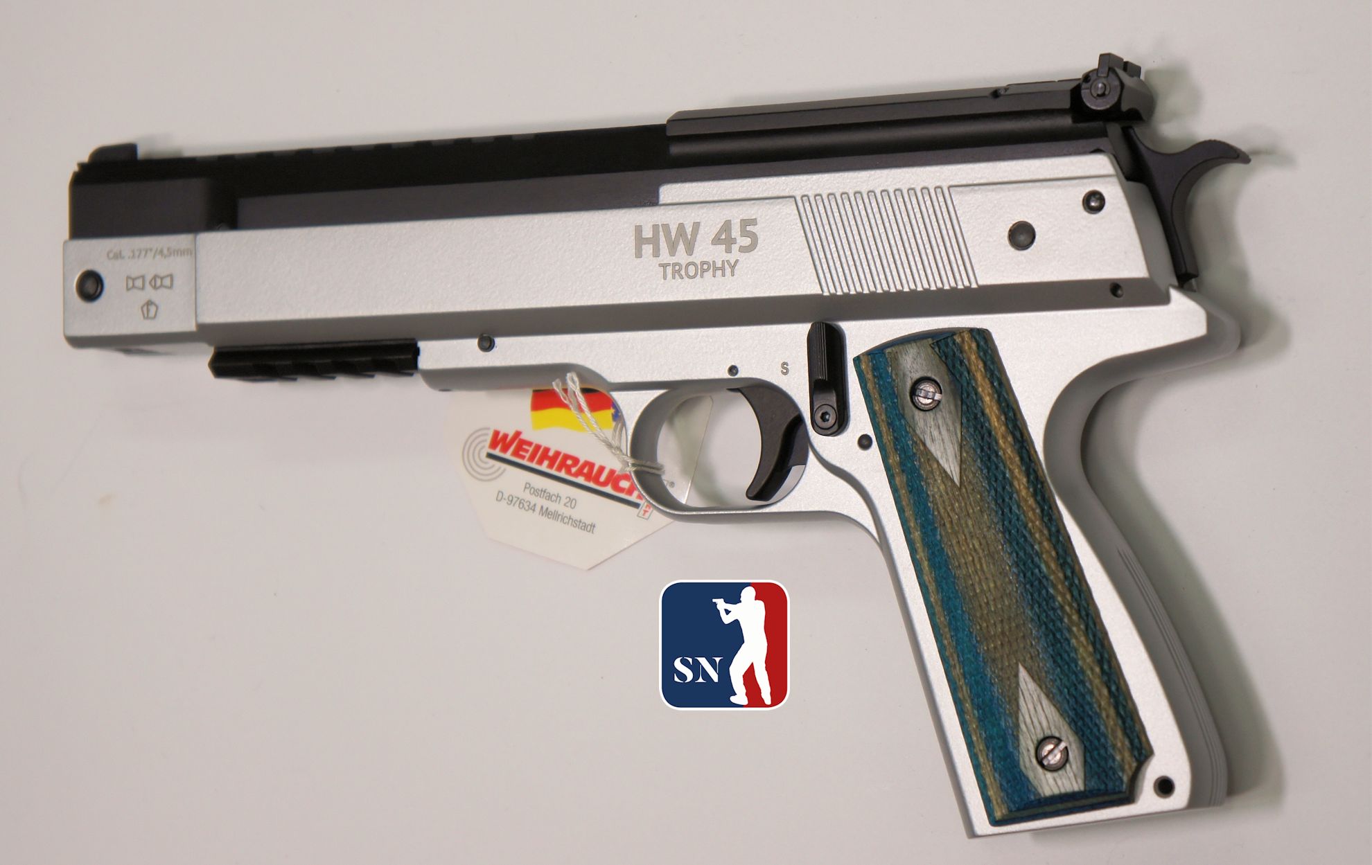 neueste Luftpistole HW 45 Target im Kaliber 4,5mm, Silberfinish