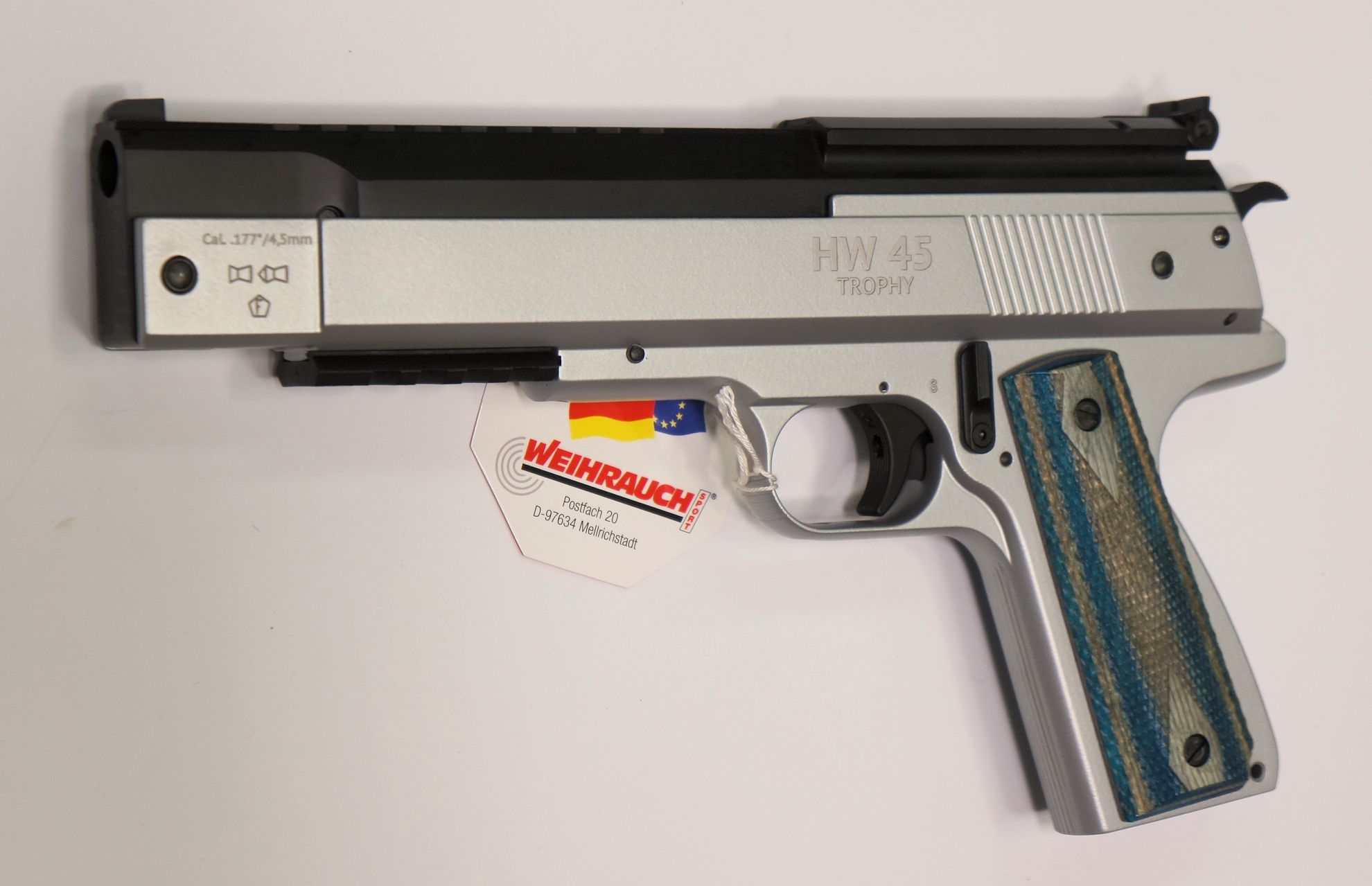 neueste Luftpistole Weihrauch HW 45 Target im Kaliber 4,5mm, Silberfinish