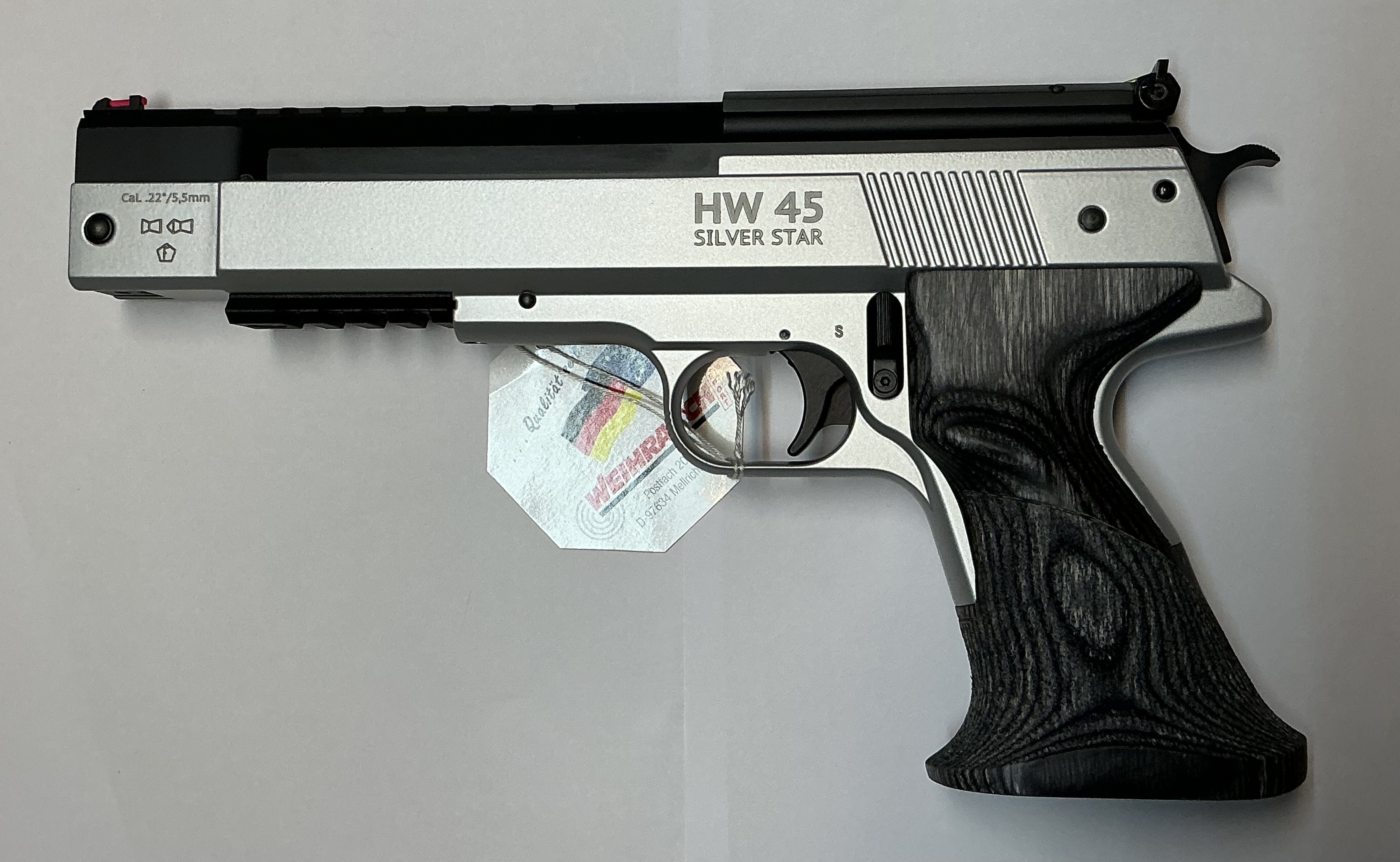 neue Luftpistole Weihrauch HW 45 silver star Kaliber 4,5mm mit Sportgriff