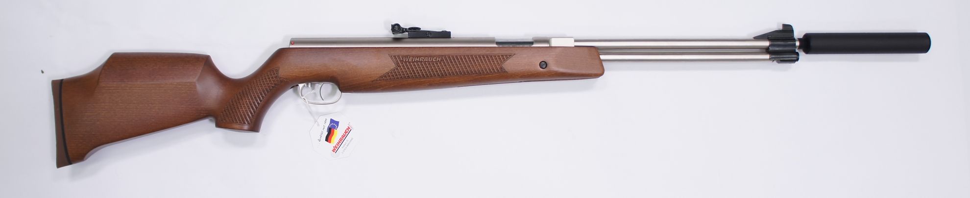 vernickeltes Luftgewehr HW 77 mit aufgewinde und Schalldmpfer