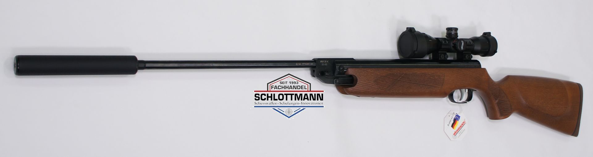 Bild bei der Lauflnge abweichend. HW35 Luftgewehr mit Schalldmpfer und Zielfernrohr