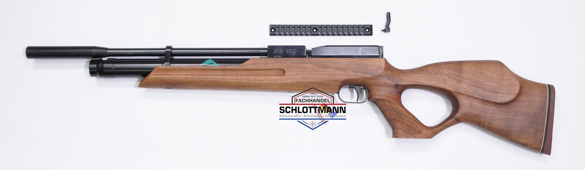 Luftgewehr Weihrauch HW 100 T mit Adapter auf Waeverschiene und Biathlon-Hebel