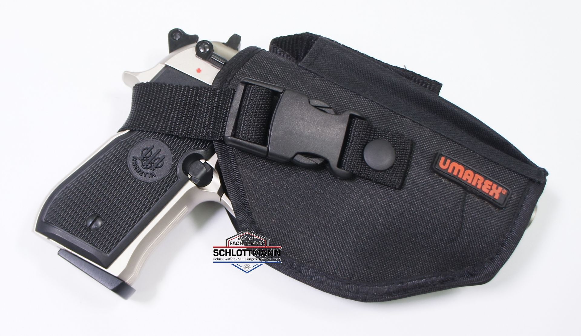 Beispiel vom Grtelholster der Marke Umarex mit Pistole Modell Beretta 92 FS