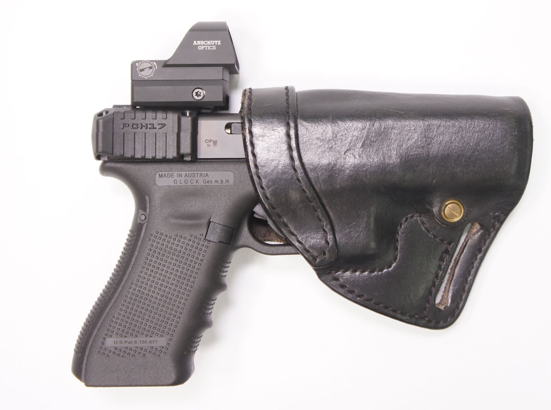 Montagebeispiel RECOVER Durchladehebel an Glock 17 mit Anschtz- Reflexvisier und im Holster