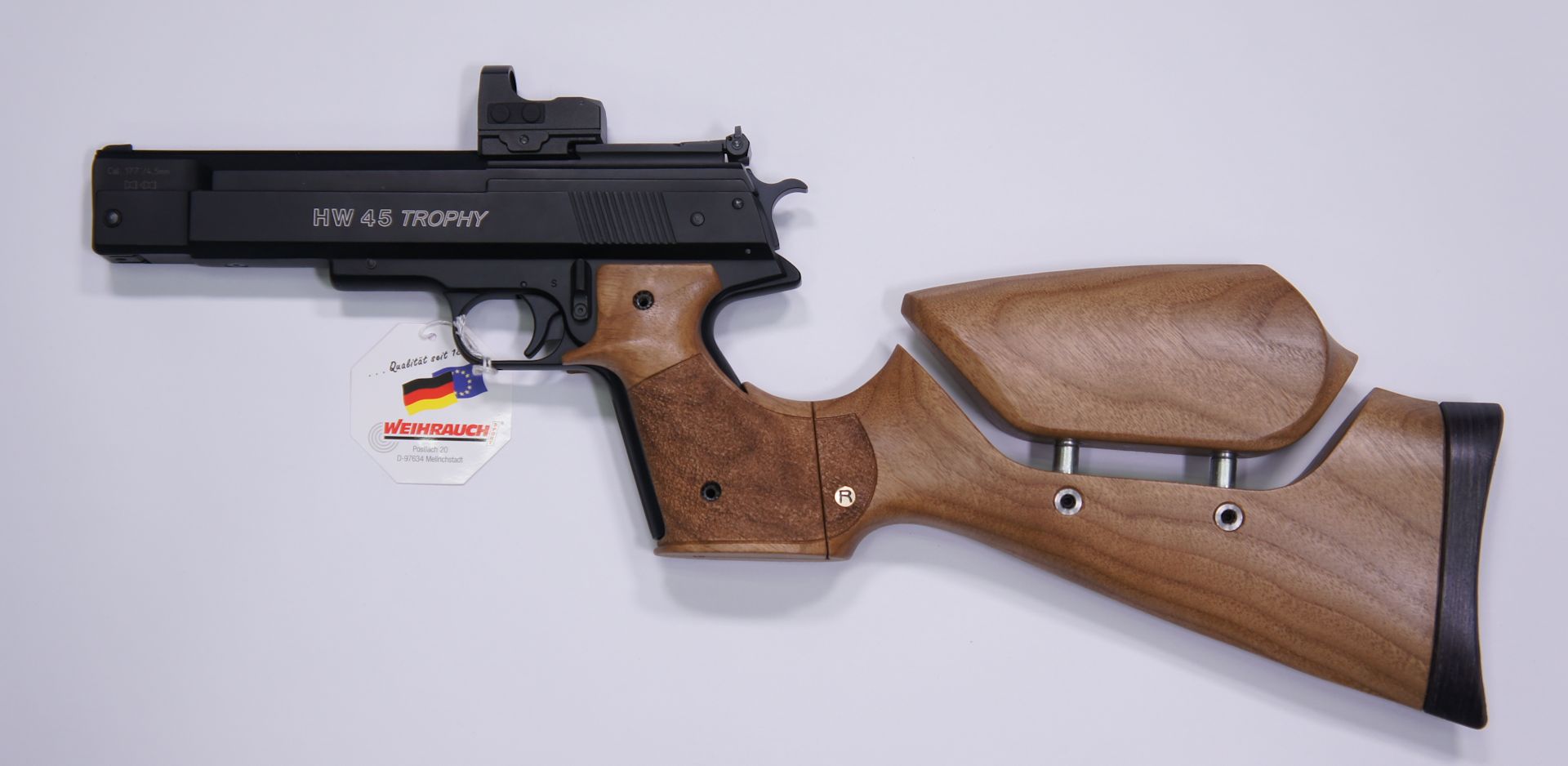 Montagebeispiel mit der Luftpistole Weihrauch  HW 45 Trophy