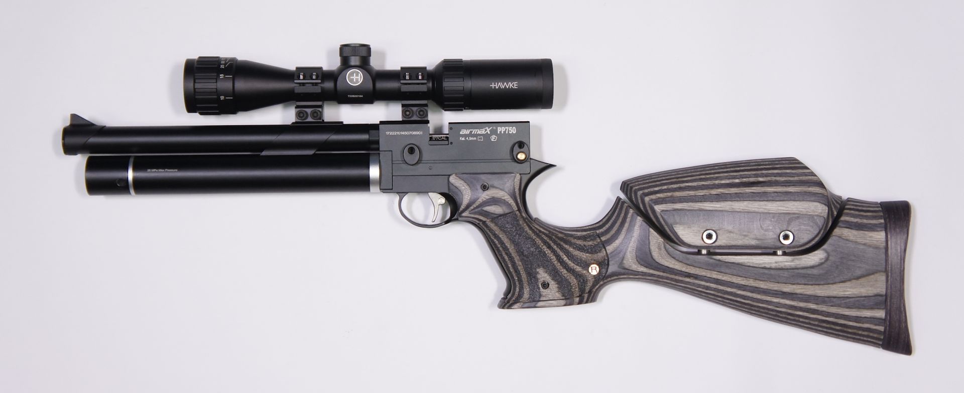Anschlagschaft für Pressluftpistole airmaX PP750-LP aus schwarz-grauem Schichtholz mit verstellbarer Schaftbacke