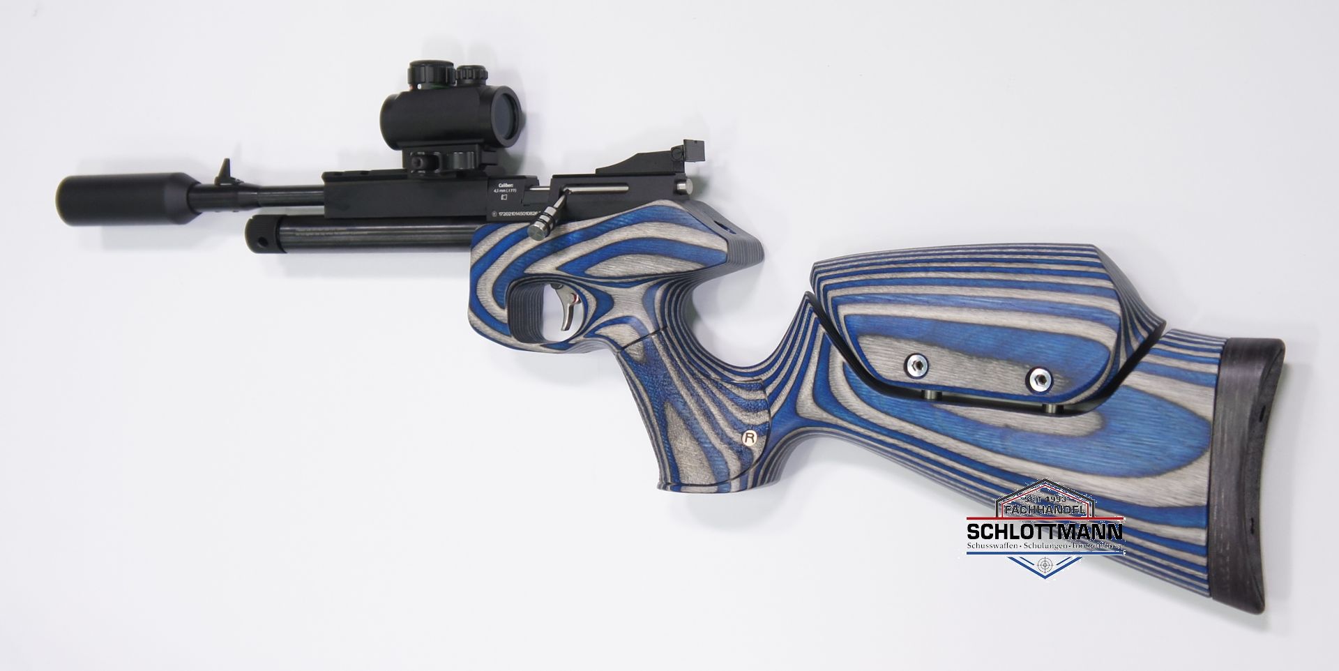 Anschlagschaft für CO2 Pistole Diana Airbug aus  blau-grauem Schichtholz mit verstellbarer Schaftbacke