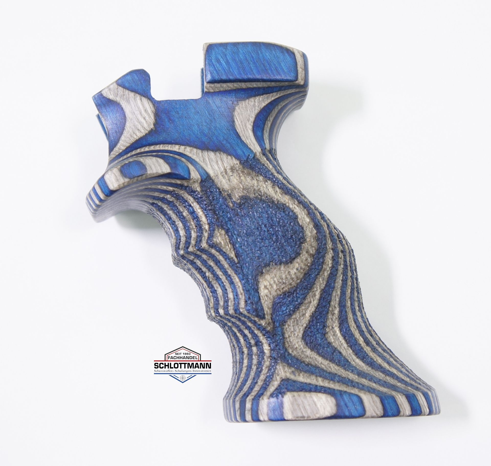 Beidhändergriff, symmetrisch,  mit Fingerrillen für Luftpistole Artemis PP700S oder Diana P700S aus Schichtholz, blau-grau