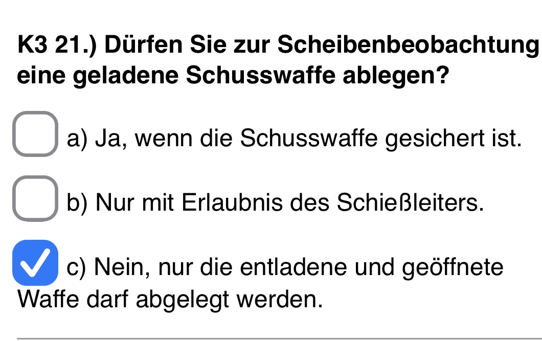 kostenloses Quiz zur behrdlich anerkannten Waffensachkundeschulung mit Prfungsfragen aus dem Katalog vom BVA (Bundesverwaltungsamt). Testen Sie Ihr Wissen mit den zufllig gewhlten Fragen aus allen Themenbereichen.