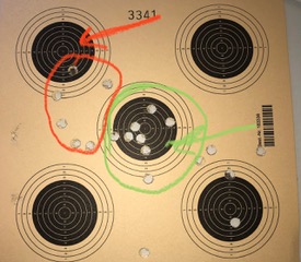 Dieses Trefferbild hat ein Kunde mit einem Luftgewehr HW 77 auf eine Distanz von 45m geschossen und die Frage gestellt, warum nach einigen Tagen Pause eine Abweichung auftritt und die Optik nachjustiert werden muss. Hier möchte ich unter Tipps darauf eingeghen.